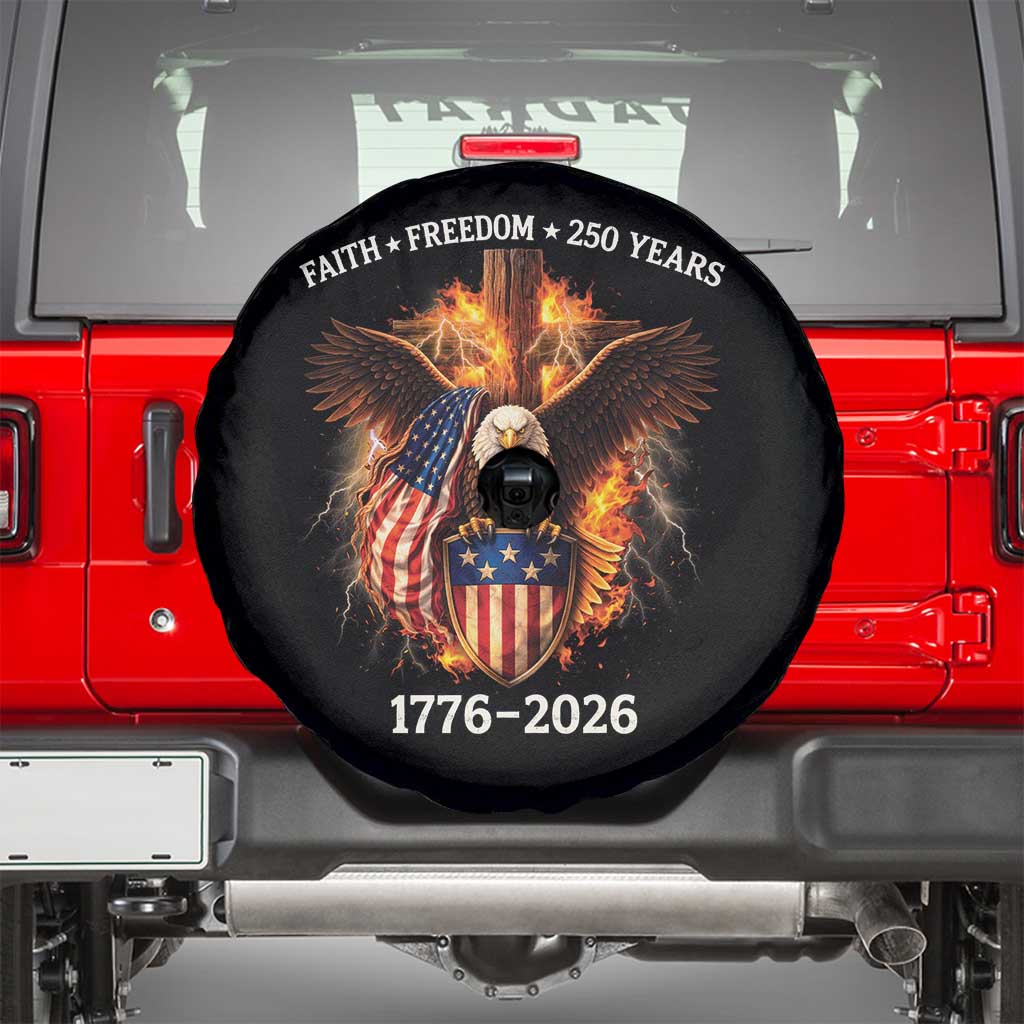 Faith Freedom 250 Years Spare Tire Cover Christian USA Independence 1776 2026 Bald Eagle