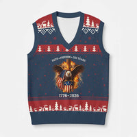 Faith Freedom 250 Years V-Neck Knit Sweater Vest Christian USA Independence 1776 2026 Bald Eagle