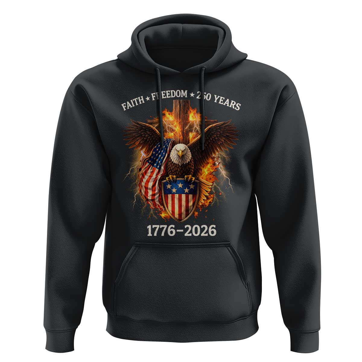 Faith Freedom 250 Years Hoodie Christian USA Independence 1776 2026 Bald Eagle