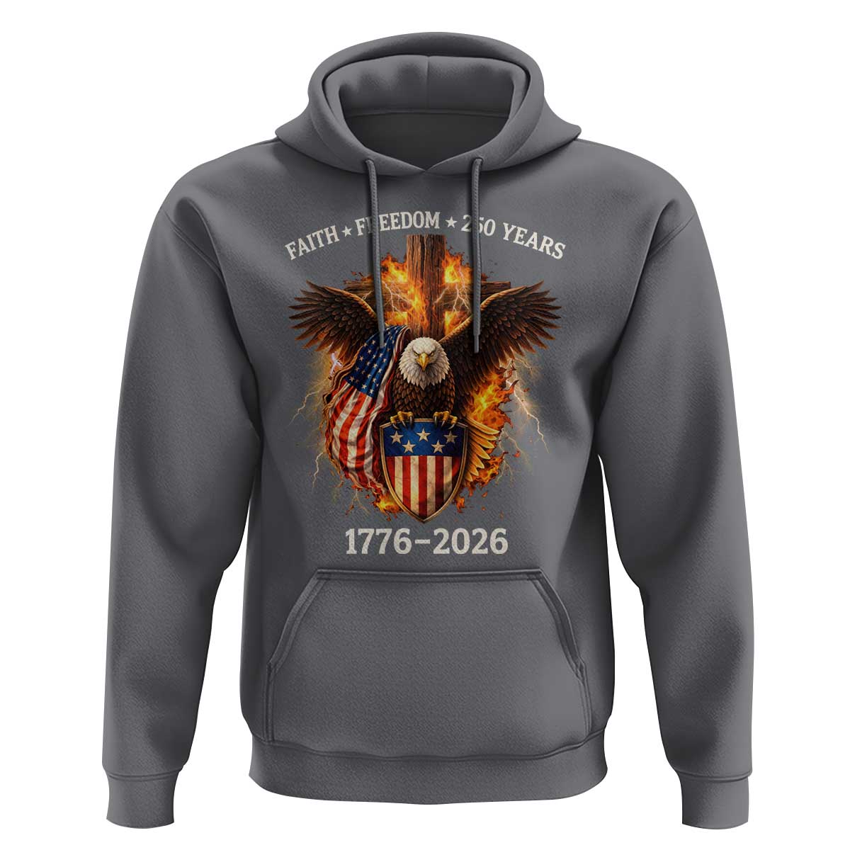 Faith Freedom 250 Years Hoodie Christian USA Independence 1776 2026 Bald Eagle