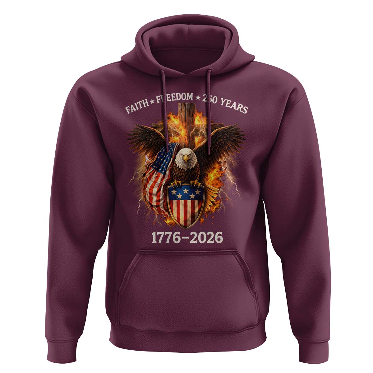 Faith Freedom 250 Years Hoodie Christian USA Independence 1776 2026 Bald Eagle