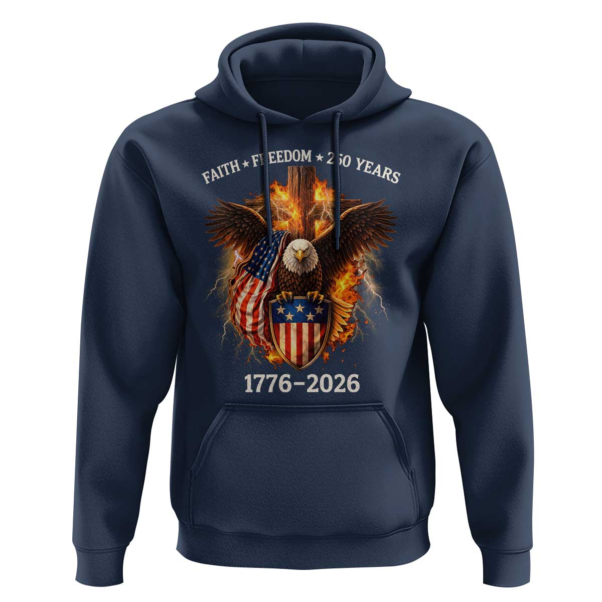Faith Freedom 250 Years Hoodie Christian USA Independence 1776 2026 Bald Eagle