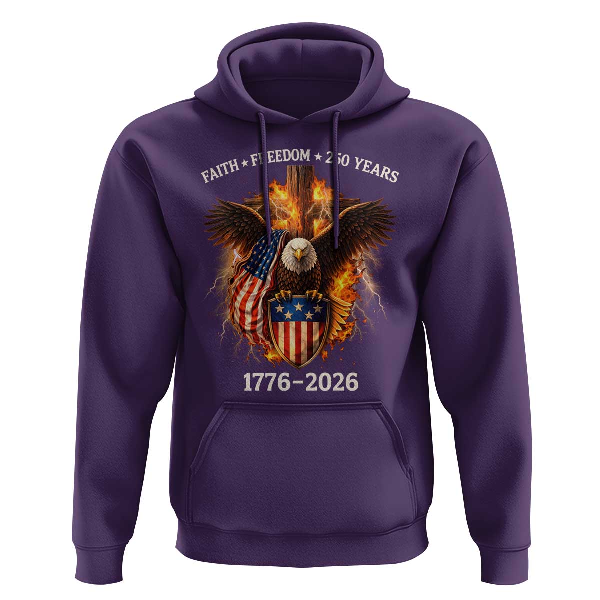 Faith Freedom 250 Years Hoodie Christian USA Independence 1776 2026 Bald Eagle