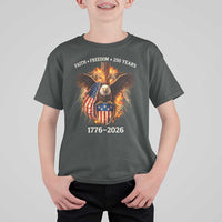 Faith Freedom 250 Years T Shirt For Kid Christian USA Independence 1776 2026 Bald Eagle