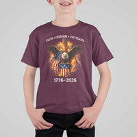 Faith Freedom 250 Years T Shirt For Kid Christian USA Independence 1776 2026 Bald Eagle