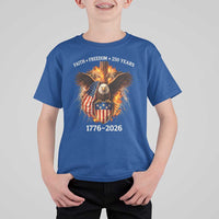 Faith Freedom 250 Years T Shirt For Kid Christian USA Independence 1776 2026 Bald Eagle