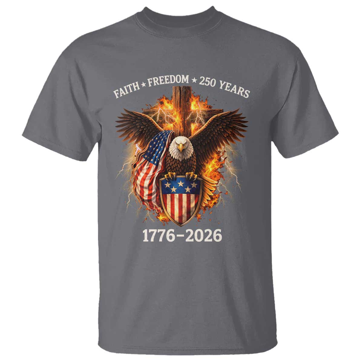 Faith Freedom 250 Years T Shirt Christian USA Independence 1776 2026 Bald Eagle