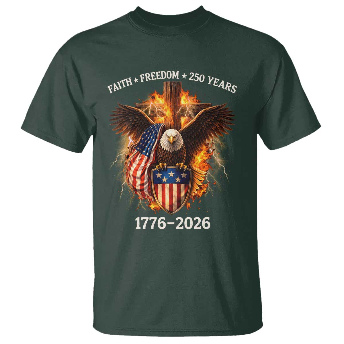 Faith Freedom 250 Years T Shirt Christian USA Independence 1776 2026 Bald Eagle