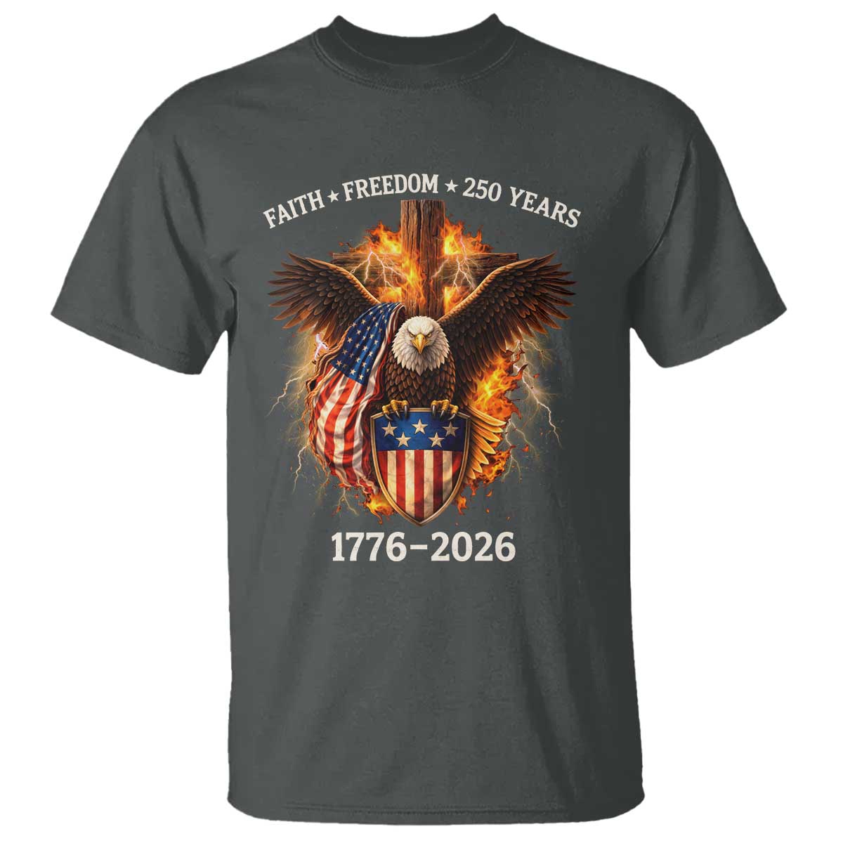 Faith Freedom 250 Years T Shirt Christian USA Independence 1776 2026 Bald Eagle
