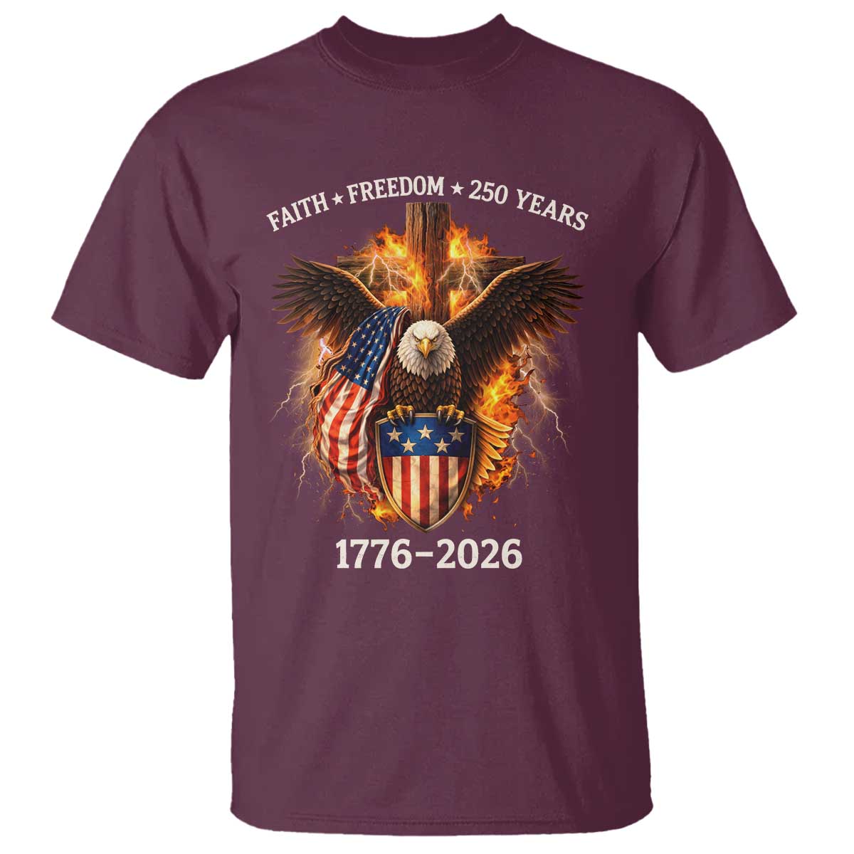 Faith Freedom 250 Years T Shirt Christian USA Independence 1776 2026 Bald Eagle
