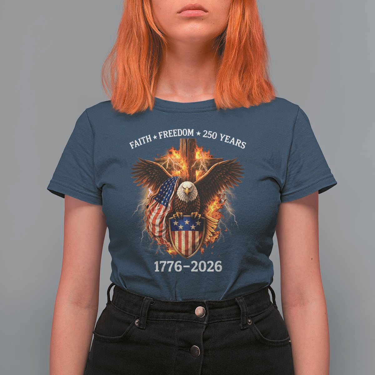 Faith Freedom 250 Years T Shirt For Women Christian USA Independence 1776 2026 Bald Eagle