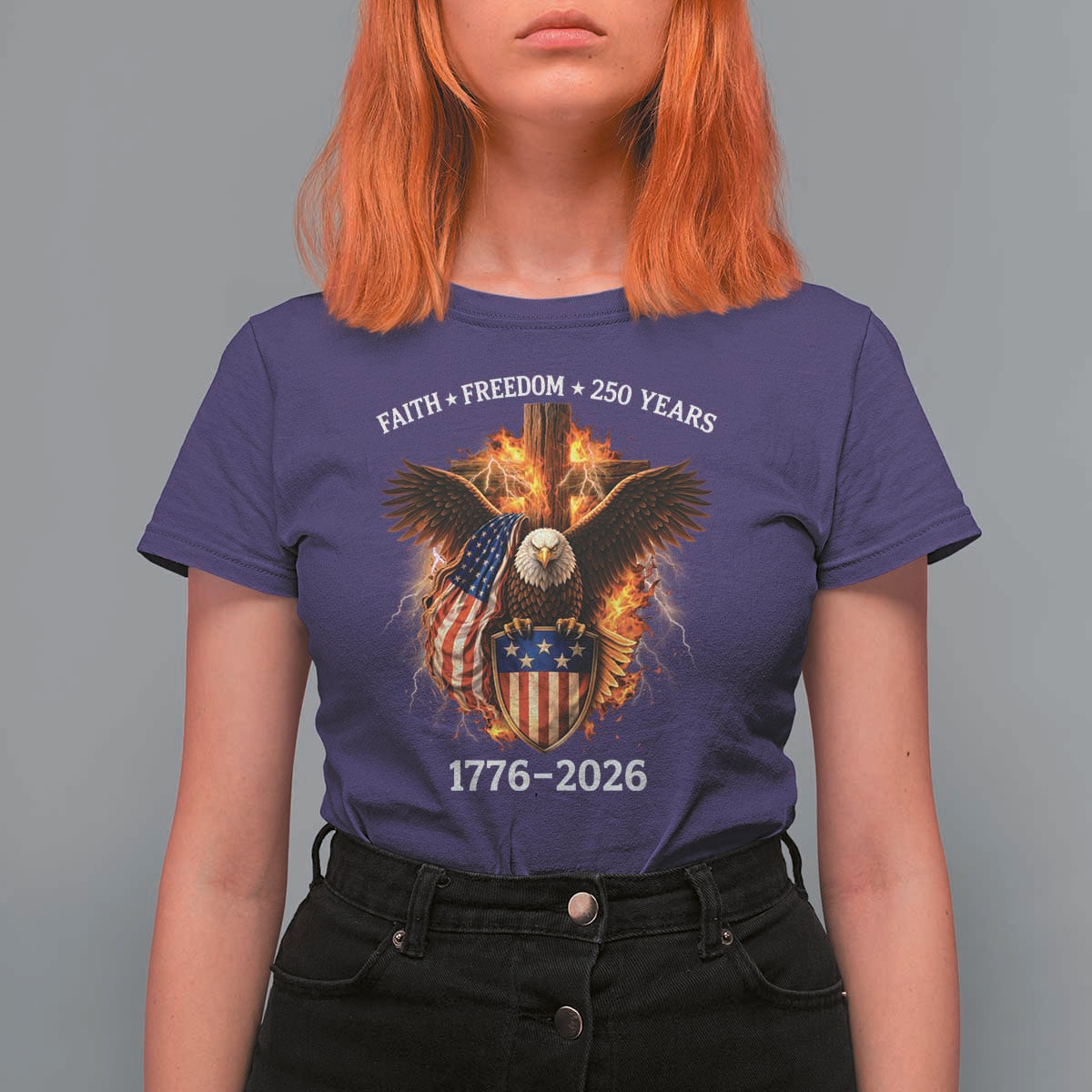 Faith Freedom 250 Years T Shirt For Women Christian USA Independence 1776 2026 Bald Eagle