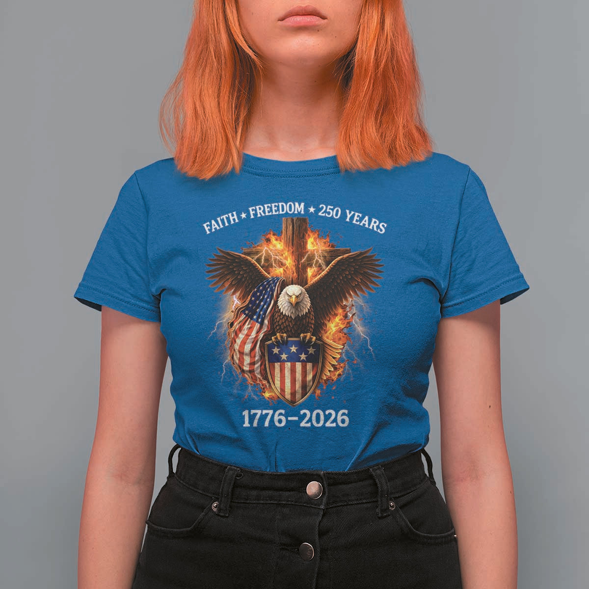 Faith Freedom 250 Years T Shirt For Women Christian USA Independence 1776 2026 Bald Eagle