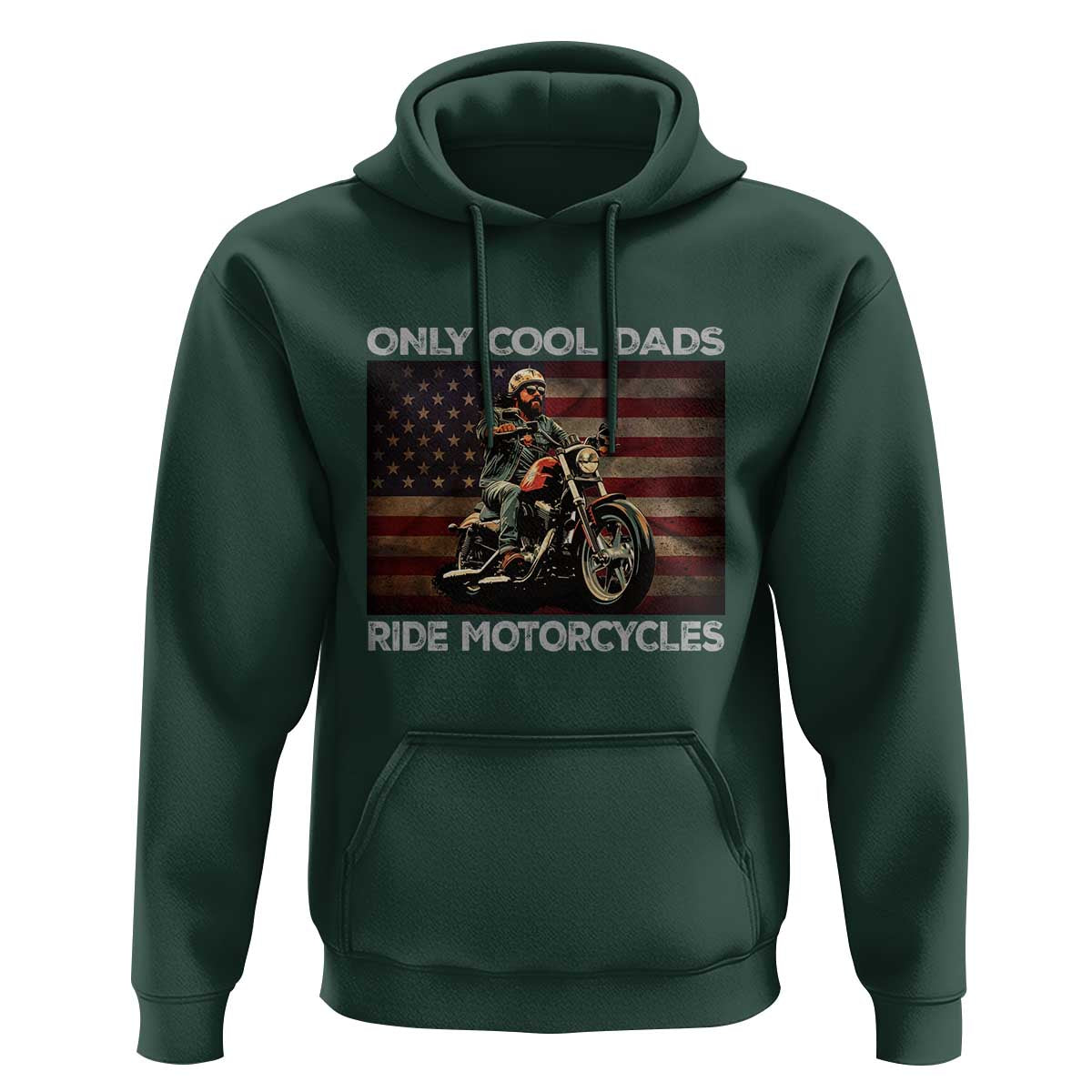 Only Cool Dads Ride Motorcycle Hoodie Vintage USA Flag Father's Day - Wonder Print Shop
