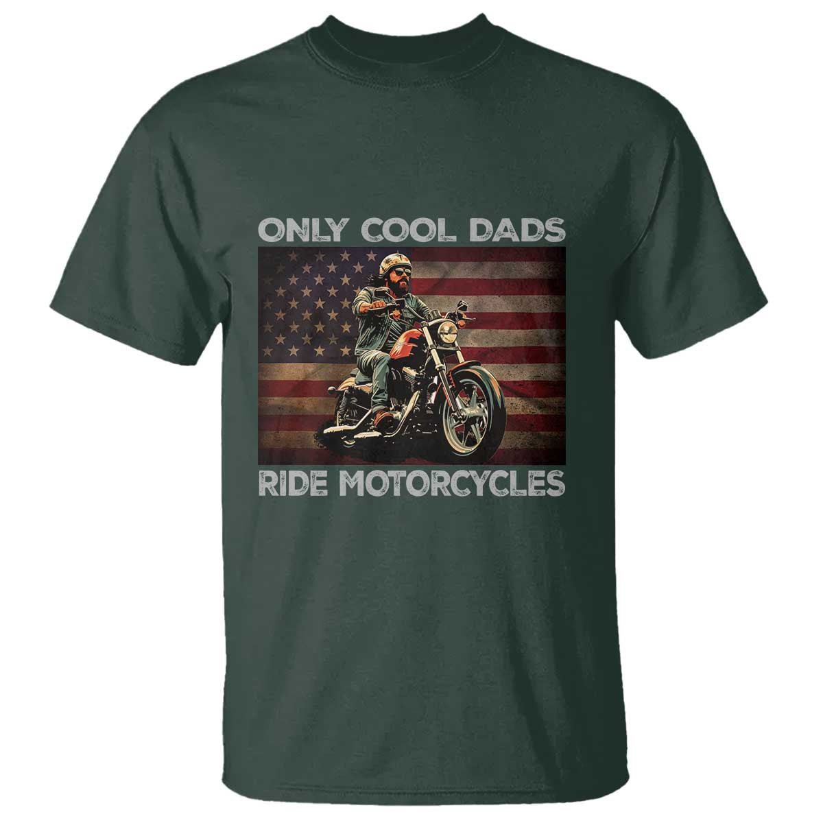 Only Cool Dads Ride Motorcycle T Shirt Vintage USA Flag Father's Day - Wonder Print Shop