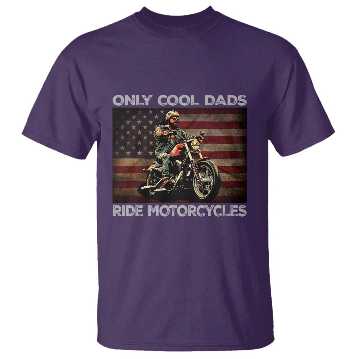 Only Cool Dads Ride Motorcycle T Shirt Vintage USA Flag Father's Day - Wonder Print Shop