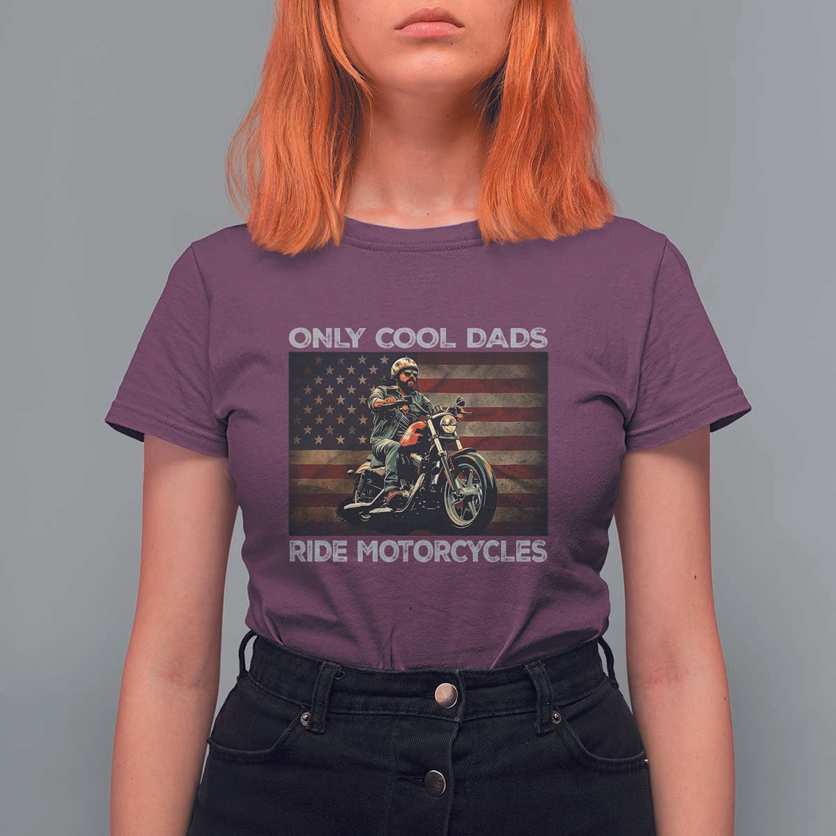 Only Cool Dads Ride Motorcycle T Shirt For Women Vintage USA Flag Father's Day - Wonder Print Shop