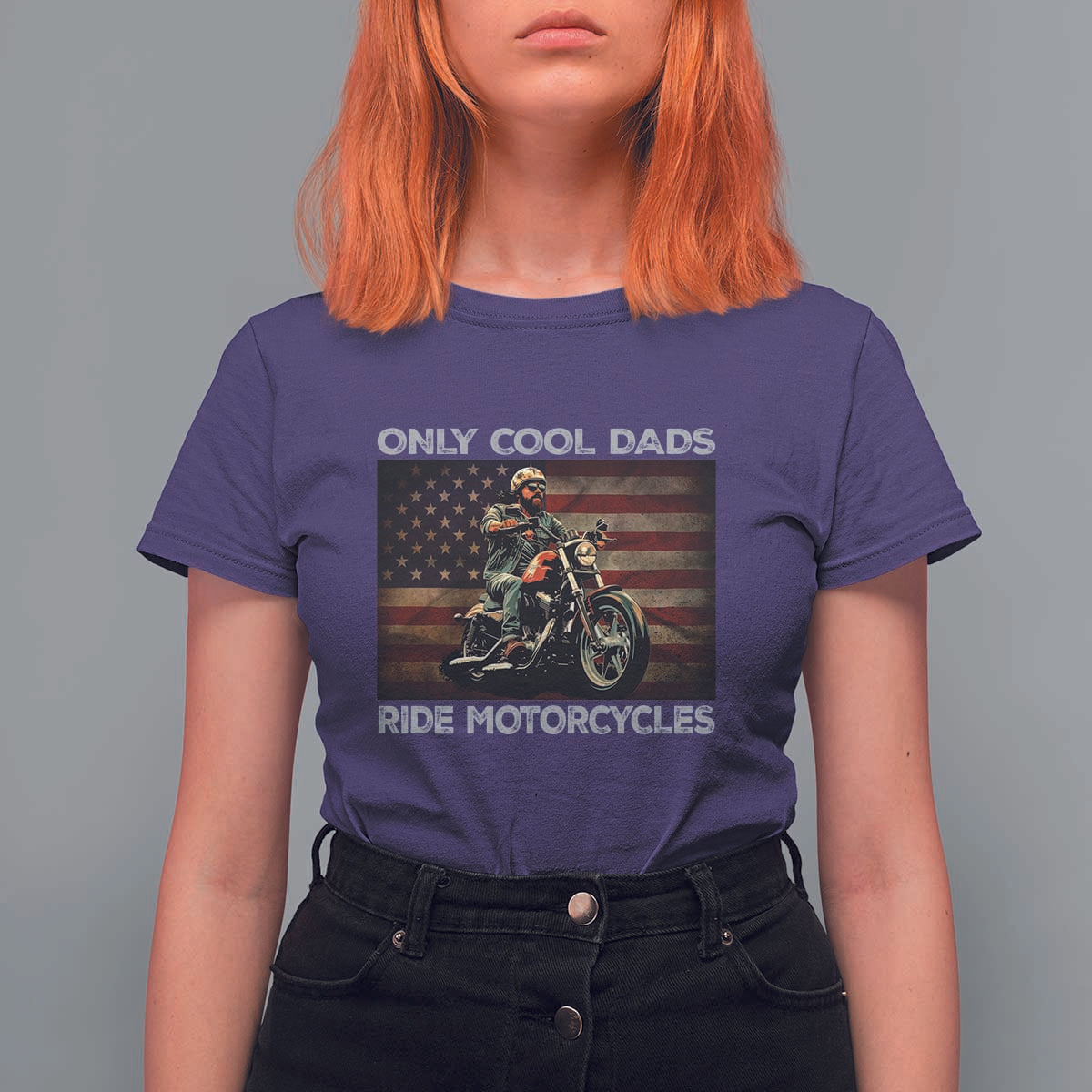Only Cool Dads Ride Motorcycle T Shirt For Women Vintage USA Flag Father's Day - Wonder Print Shop