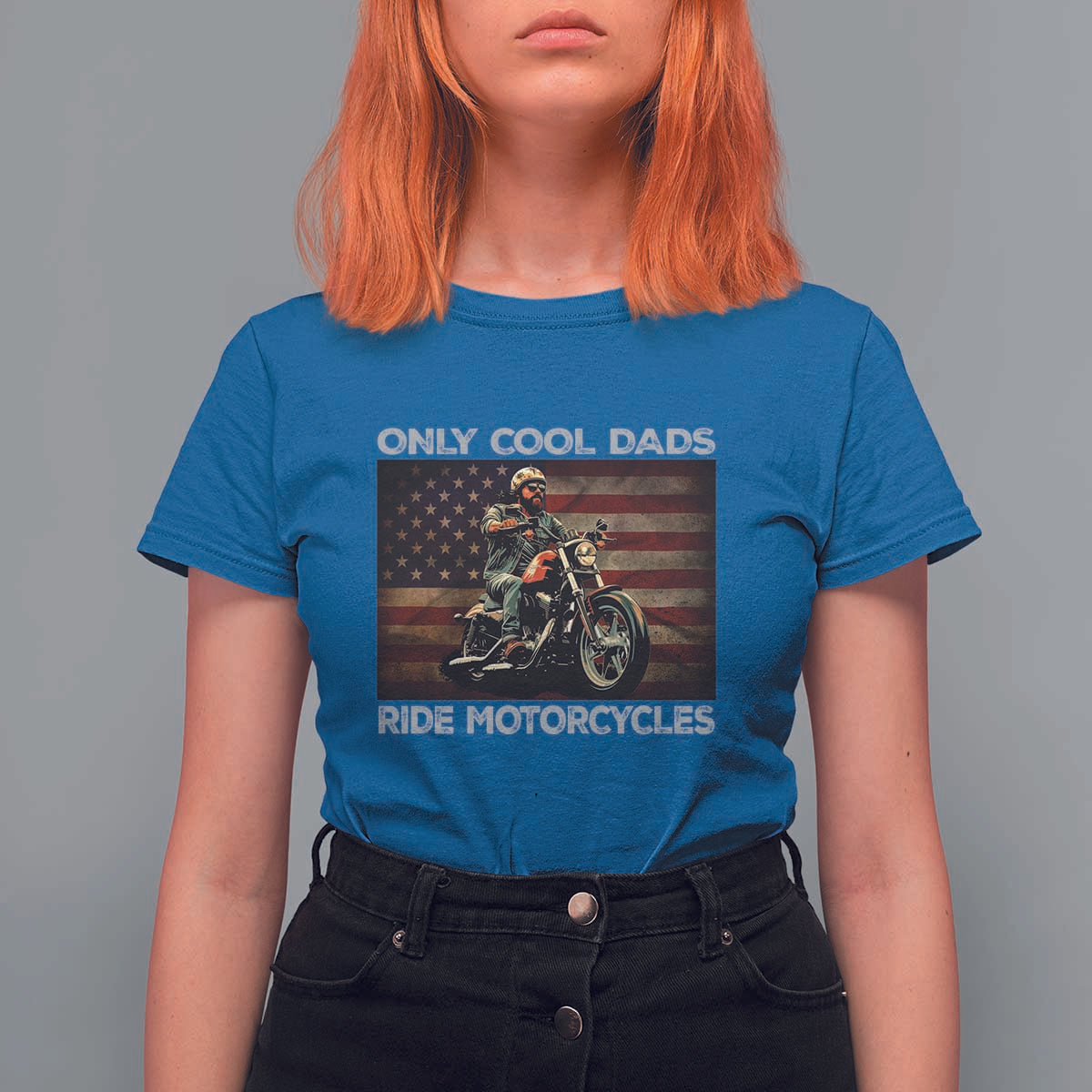 Only Cool Dads Ride Motorcycle T Shirt For Women Vintage USA Flag Father's Day - Wonder Print Shop
