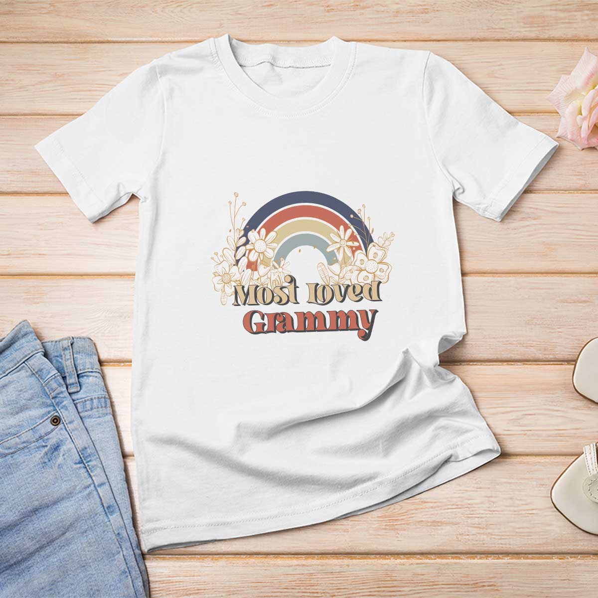 Grandma T Shirt For Women Most Loved Grammy Retro Groovy - Wonder Print Shop