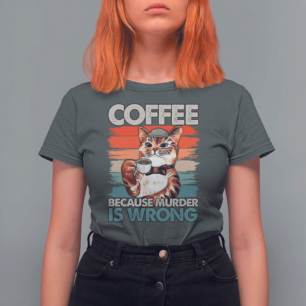 Funny Cat Coffee T Shirt For Women Because Murder Is Wrong Coffee Cup - Wonder Print Shop