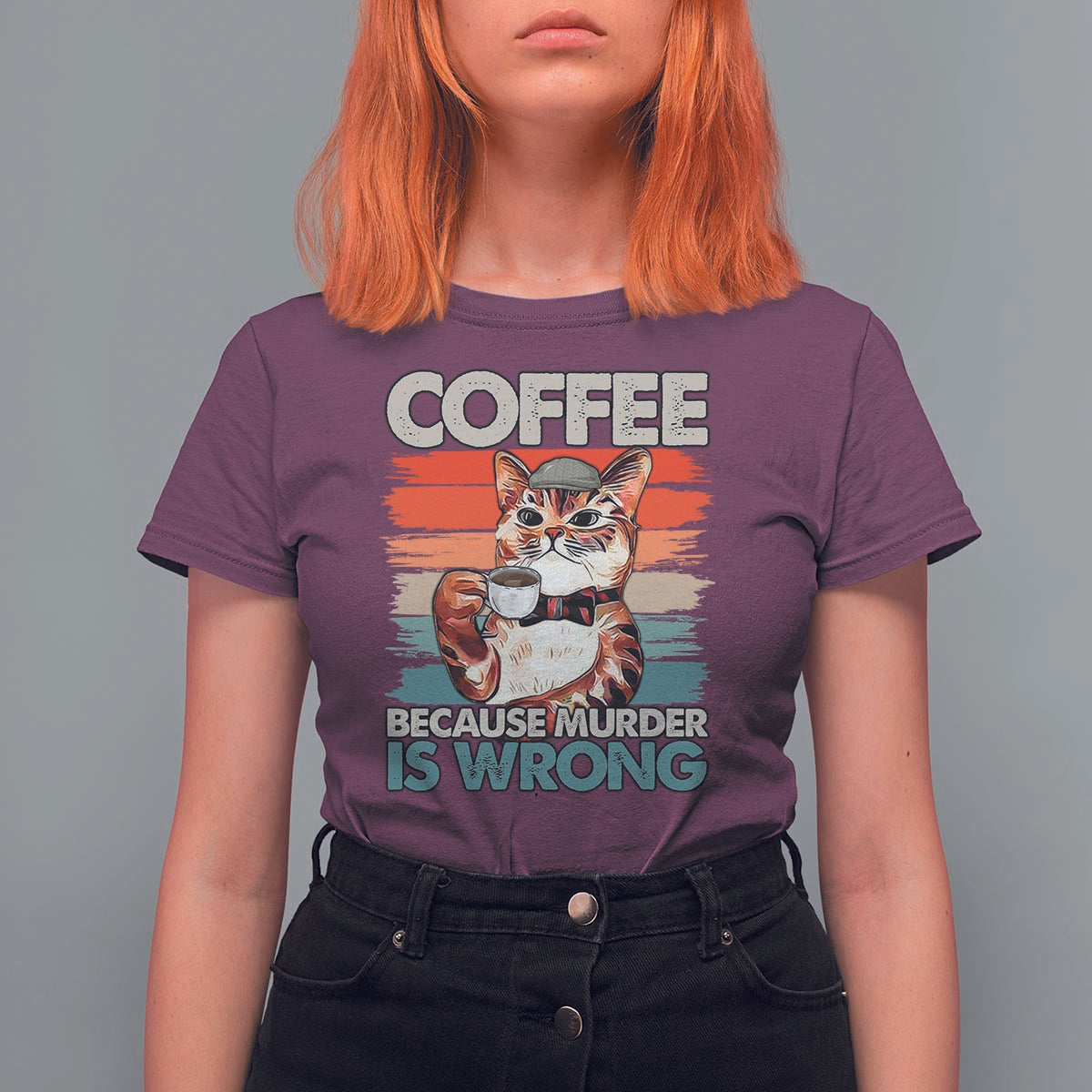 Funny Cat Coffee T Shirt For Women Because Murder Is Wrong Coffee Cup - Wonder Print Shop