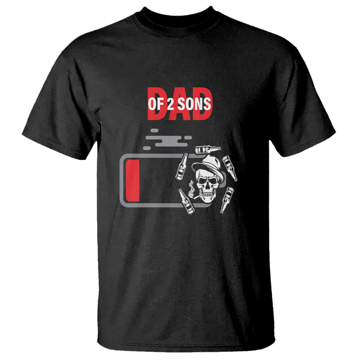 Dad Of Two Sons T Shirt Dad Of Two Sons Funny Skeleton Low Battery Father's Day - Wonder Print Shop