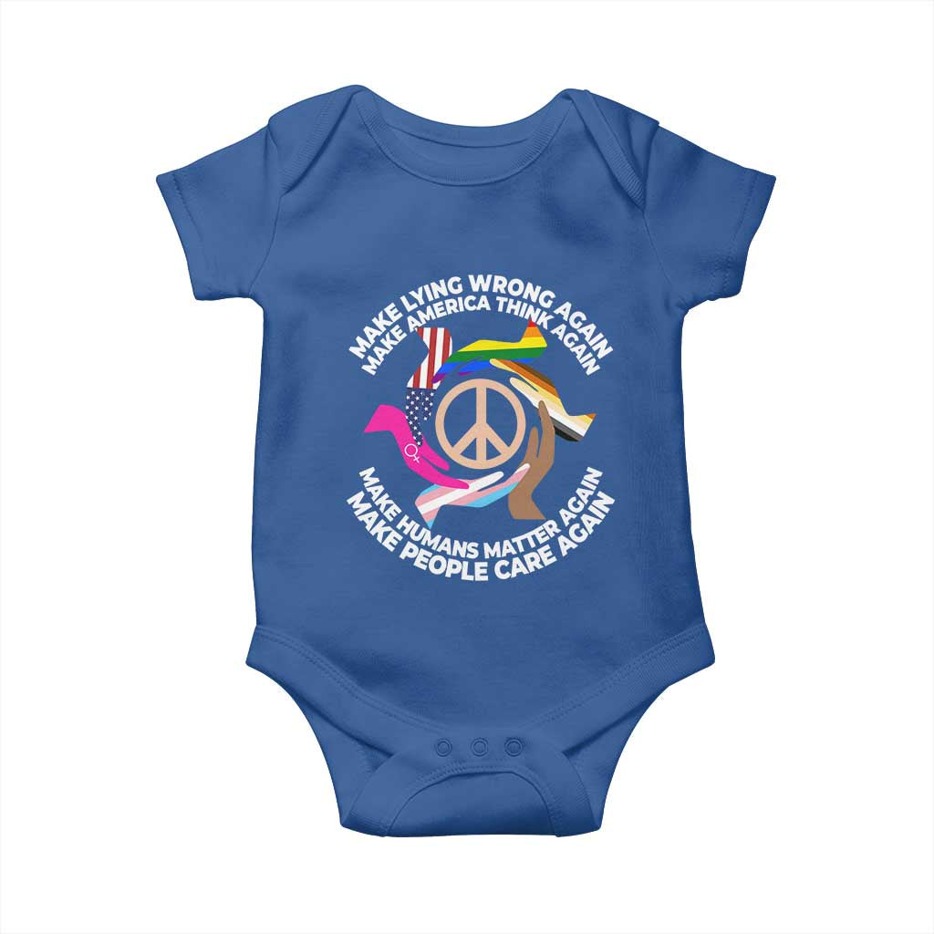 Make Lying Wrong Again Make America Think Again Baby Onesie Human’s Rights Hand Peace