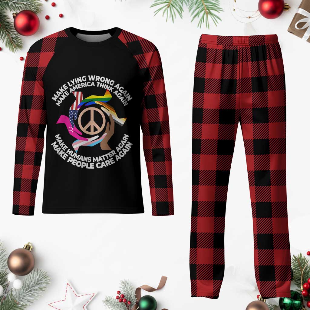 Make Lying Wrong Again Make America Think Again Plaid Pajama Set Human’s Rights Hand Peace - Wonder Print Shop