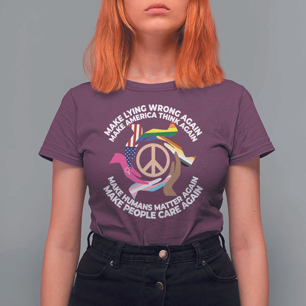 Make Lying Wrong Again Make America Think Again T Shirt For Women Human’s Rights Hand Peace