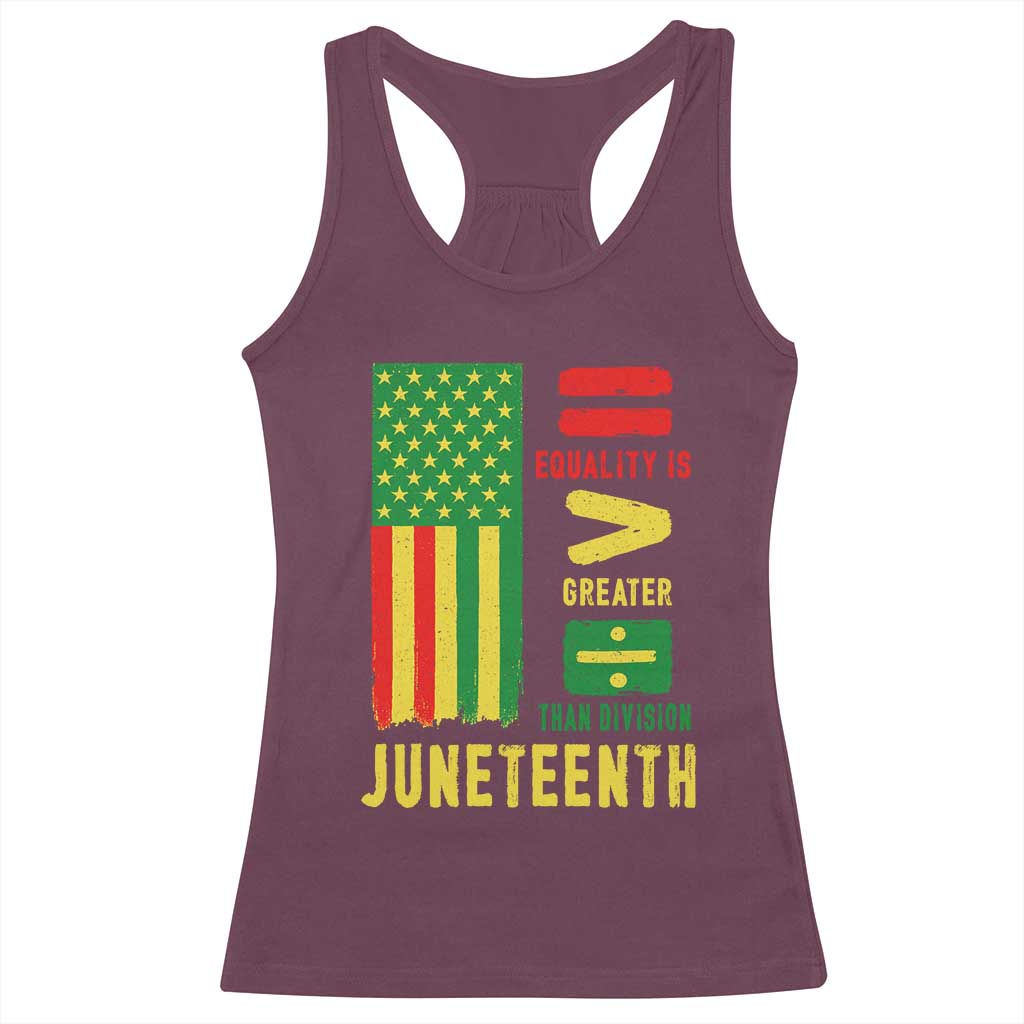 Juneteenth Equality Is Greater Than Division Racerback Tank Top Juneteenth American Flag