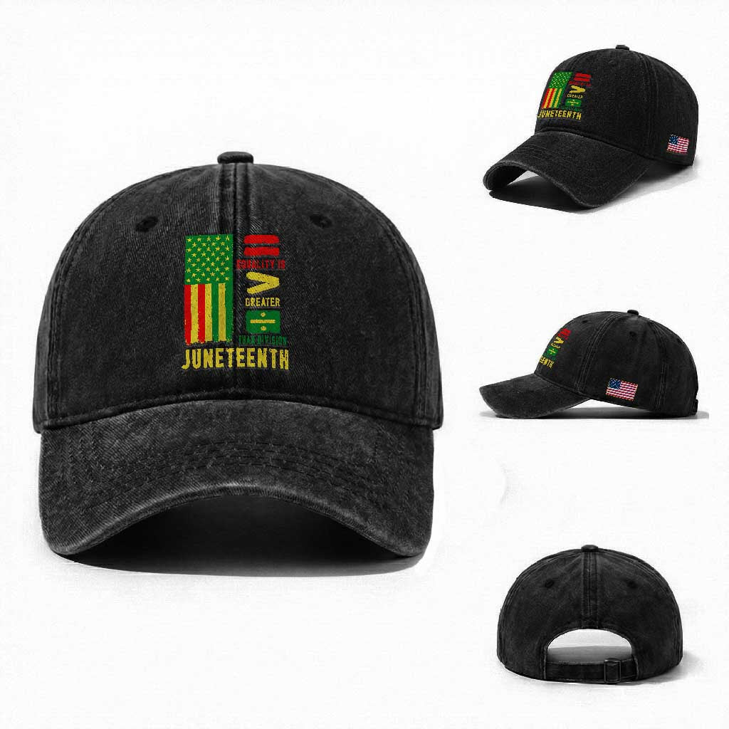 Juneteenth Equality Is Greater Than Division Washed Cotton Baseball Cap Juneteenth American Flag