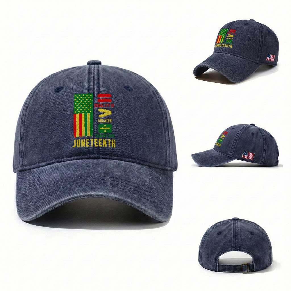 Juneteenth Equality Is Greater Than Division Washed Cotton Baseball Cap Juneteenth American Flag