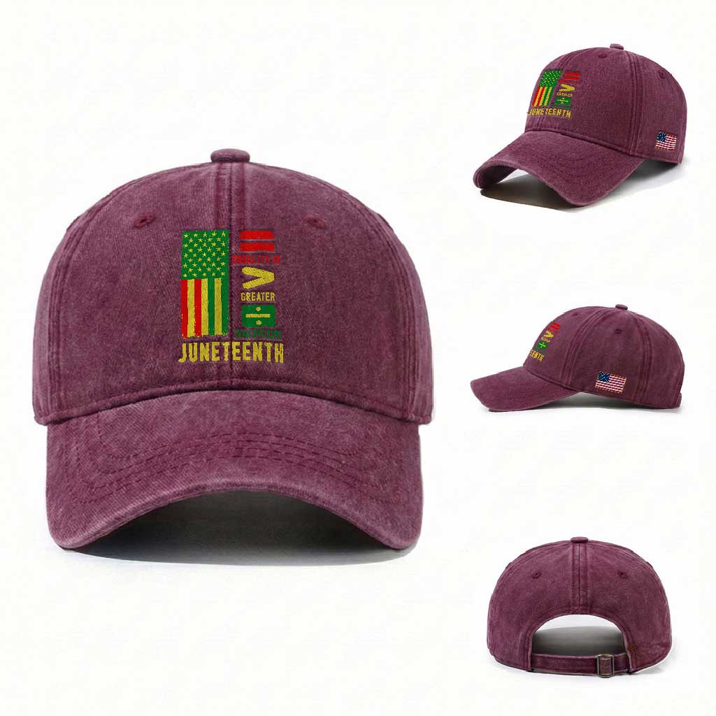 Juneteenth Equality Is Greater Than Division Washed Cotton Baseball Cap Juneteenth American Flag