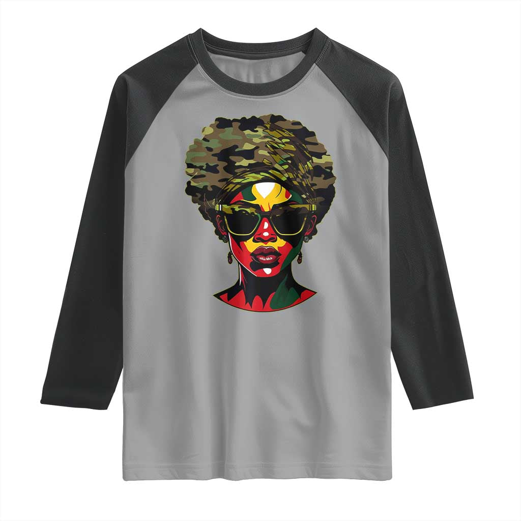 Camo African American Women Juneteenth Celebrating Black Freedom Day Raglan Shirt