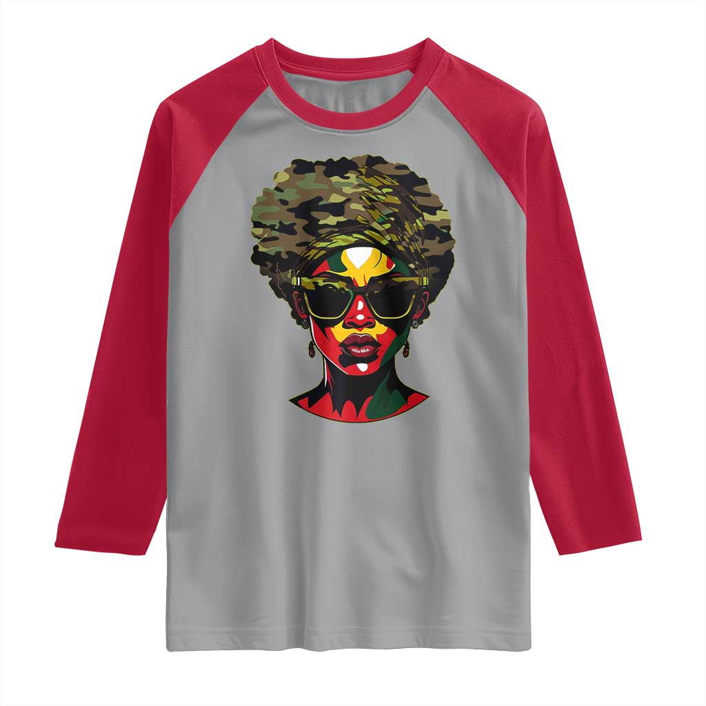 Camo African American Women Juneteenth Celebrating Black Freedom Day Raglan Shirt
