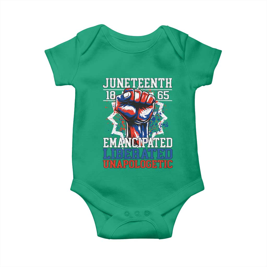 Juneteenth 1865 Emancipated Liberated Unapologetic Baby Onesie Hand Fist Juneteenth Flag
