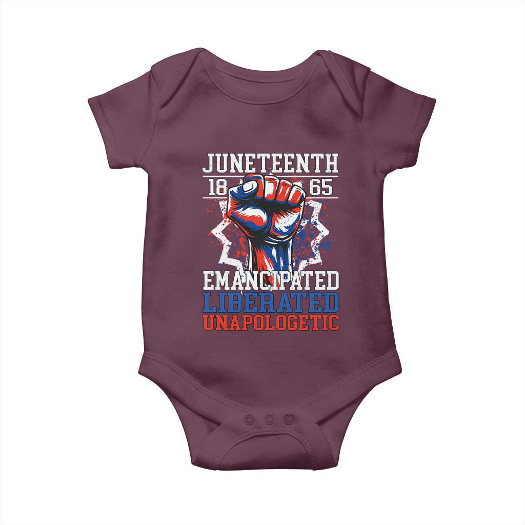 Juneteenth 1865 Emancipated Liberated Unapologetic Baby Onesie Hand Fist Juneteenth Flag