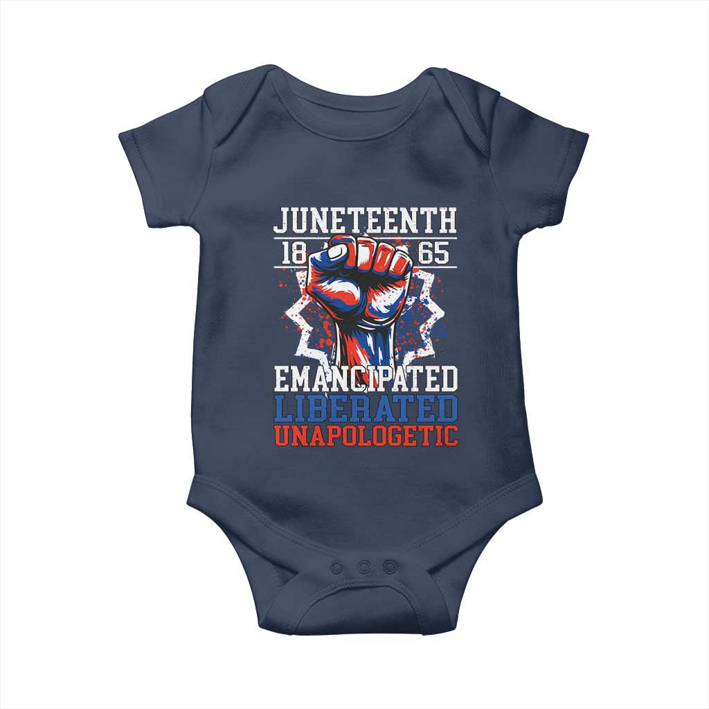 Juneteenth 1865 Emancipated Liberated Unapologetic Baby Onesie Hand Fist Juneteenth Flag