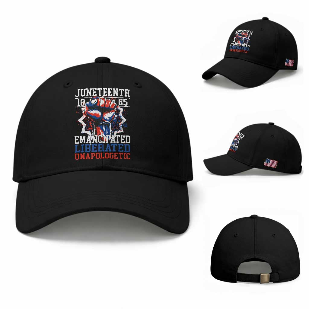 Juneteenth 1865 Emancipated Liberated Unapologetic Baseball Cap Hand Fist Juneteenth Flag