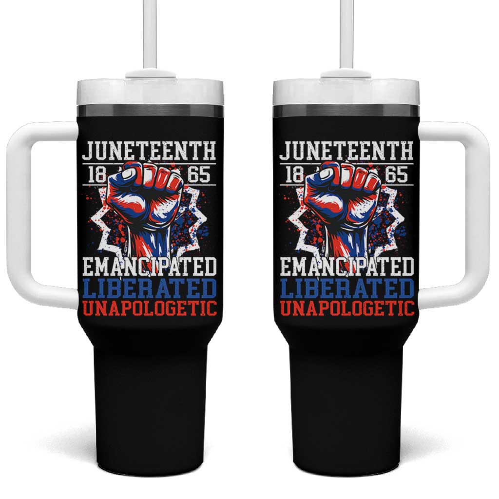 Juneteenth 1865 Emancipated Liberated Unapologetic Tumbler With Handle Hand Fist Juneteenth Flag