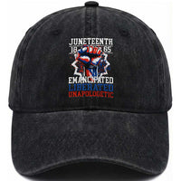 Juneteenth 1865 Emancipated Liberated Unapologetic Washed Cotton Baseball Cap Hand Fist Juneteenth Flag