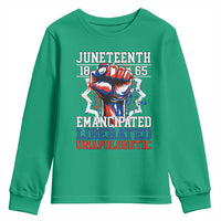 Juneteenth 1865 Emancipated Liberated Unapologetic Youth Sweatshirt Hand Fist Juneteenth Flag