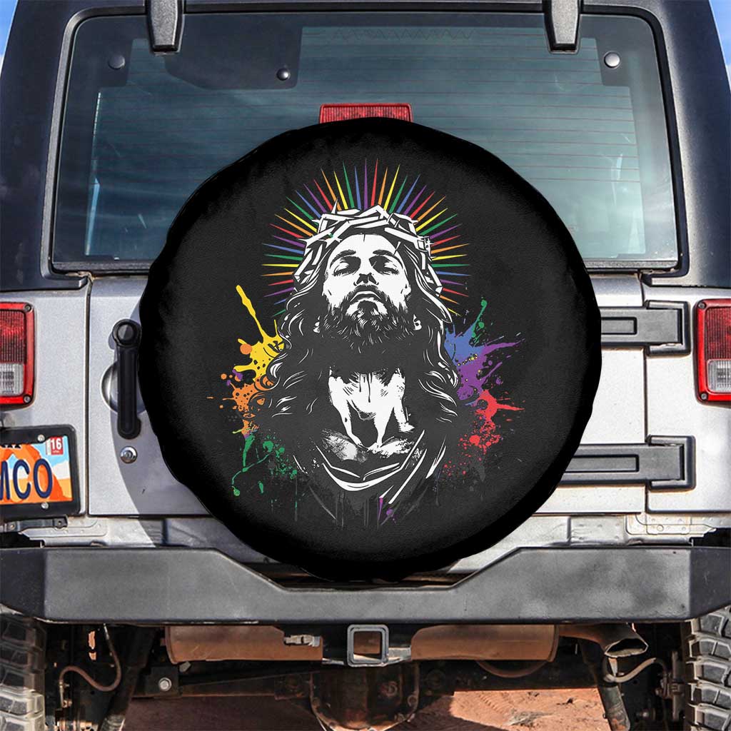 Funny LGBT Gay Pride Jesus Rainbow Flag Christian Spare Tire Cover