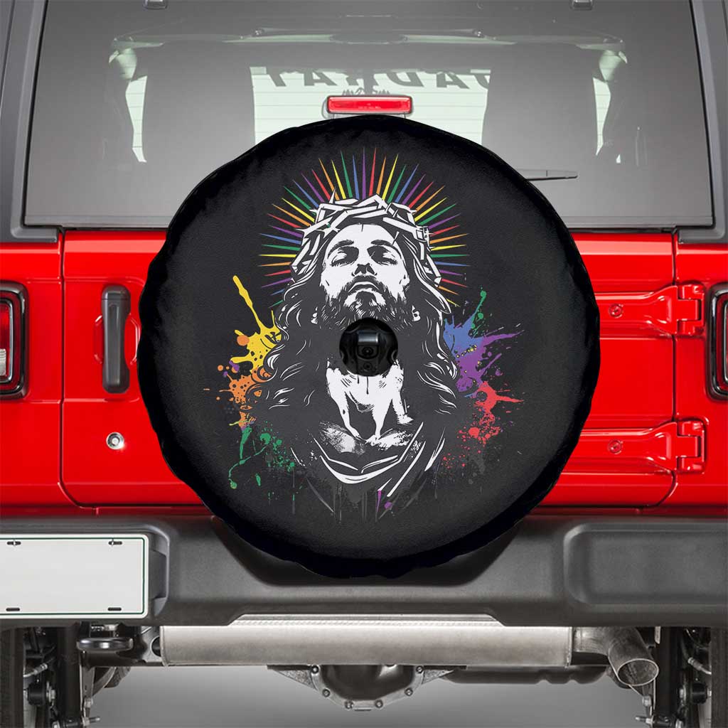 Funny LGBT Gay Pride Jesus Rainbow Flag Christian Spare Tire Cover