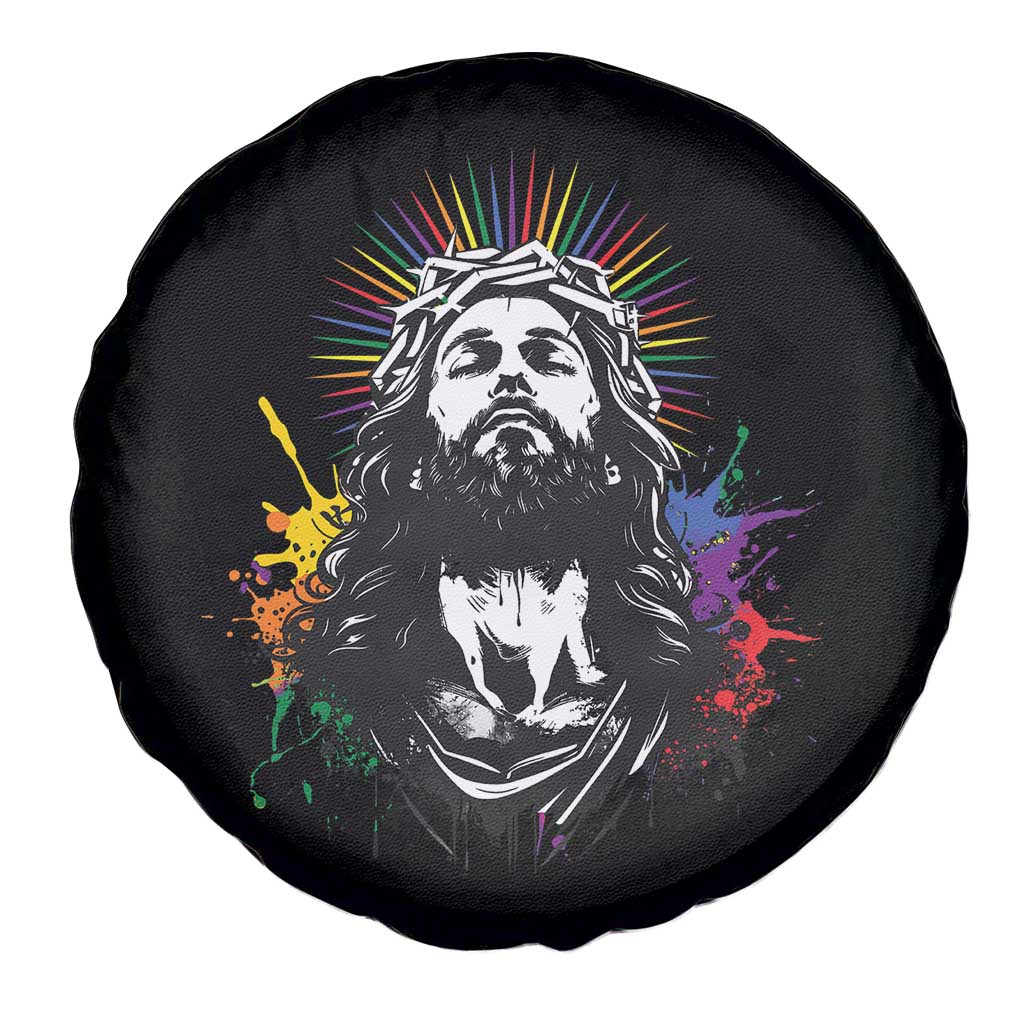 Funny LGBT Gay Pride Jesus Rainbow Flag Christian Spare Tire Cover