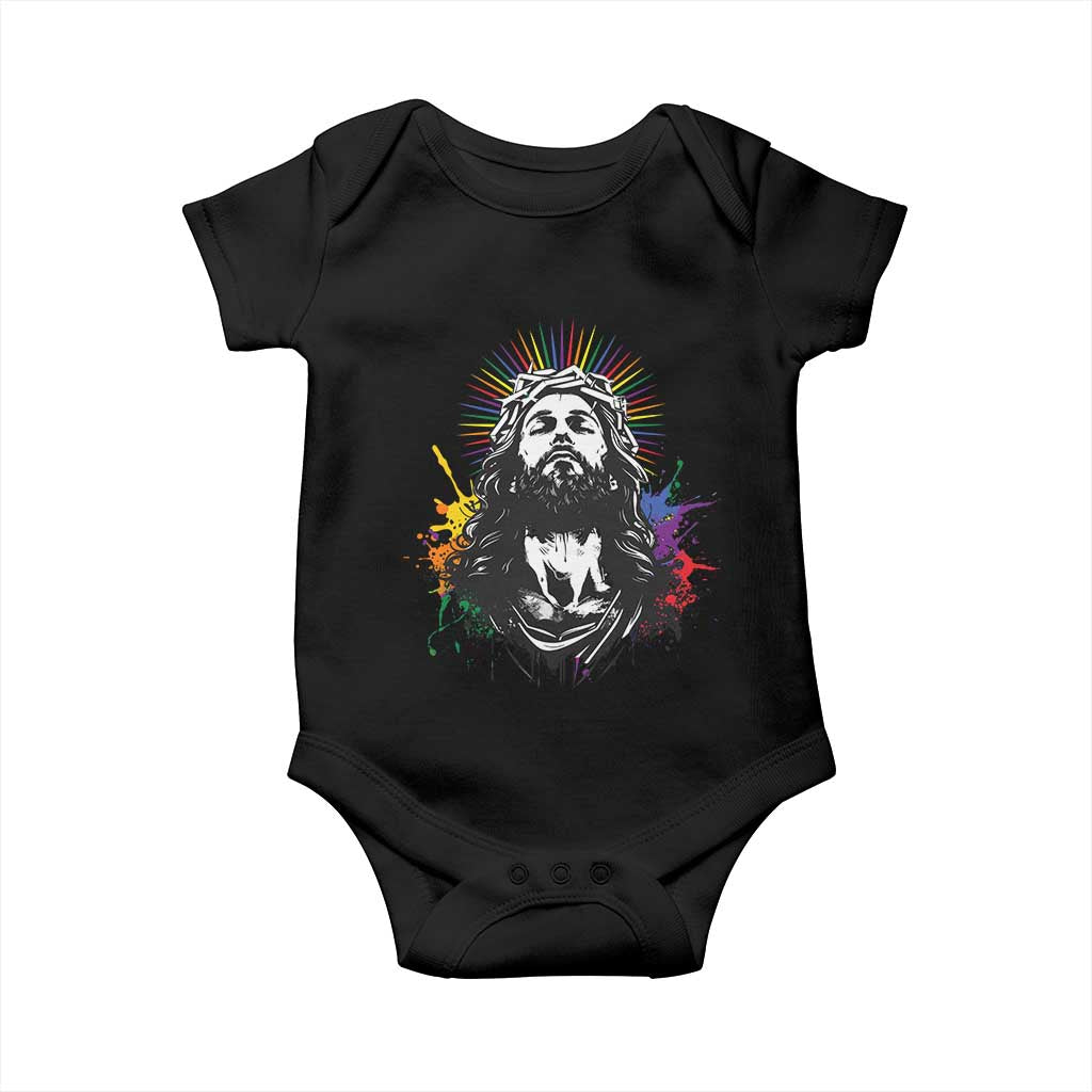 Funny LGBT Gay Pride Jesus Rainbow Flag Christian Baby Onesie