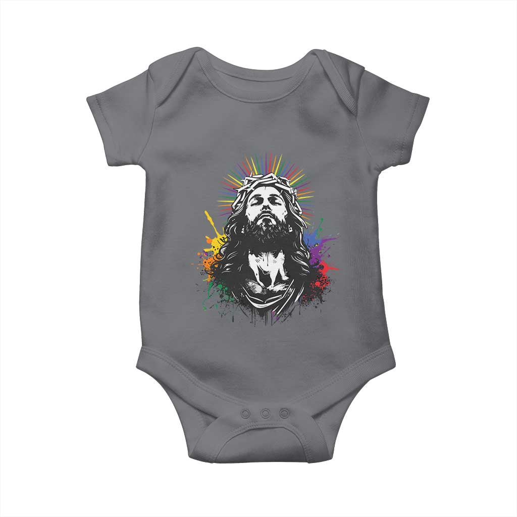 Funny LGBT Gay Pride Jesus Rainbow Flag Christian Baby Onesie