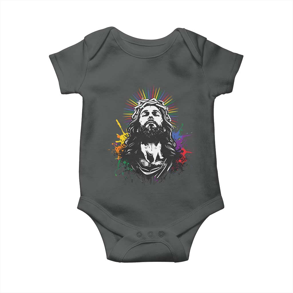 Funny LGBT Gay Pride Jesus Rainbow Flag Christian Baby Onesie