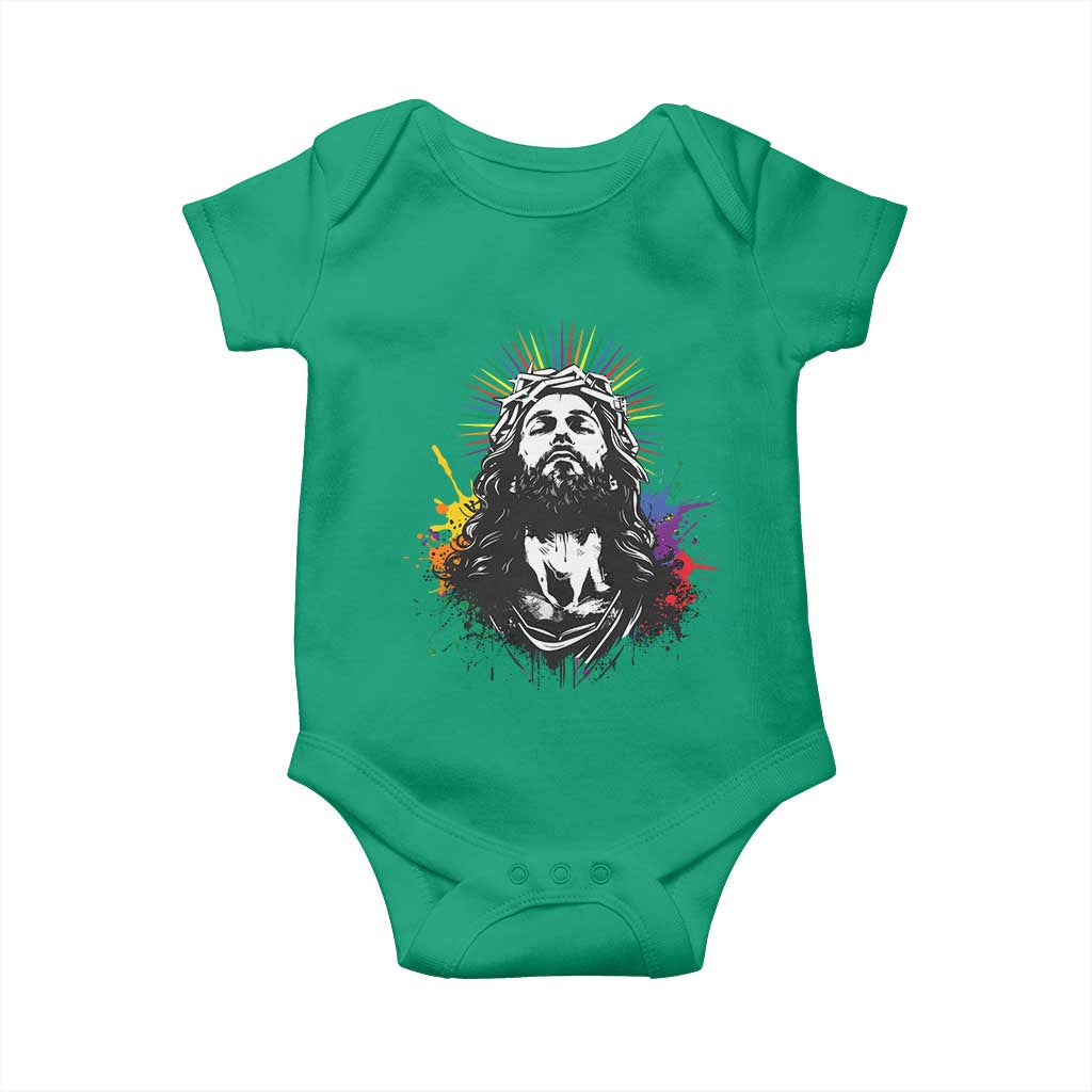Funny LGBT Gay Pride Jesus Rainbow Flag Christian Baby Onesie